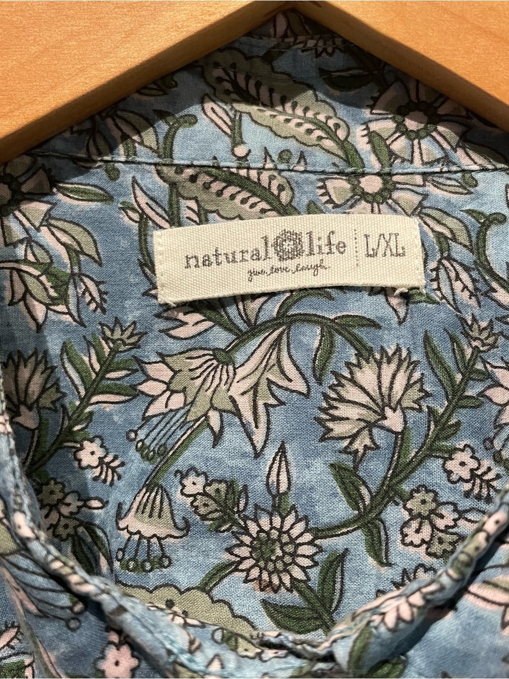 NATURAL LIFE Drew Blue Green Floral Button-Up Maxi Shirt Dress Sz L/XL - Picture 9 of 12